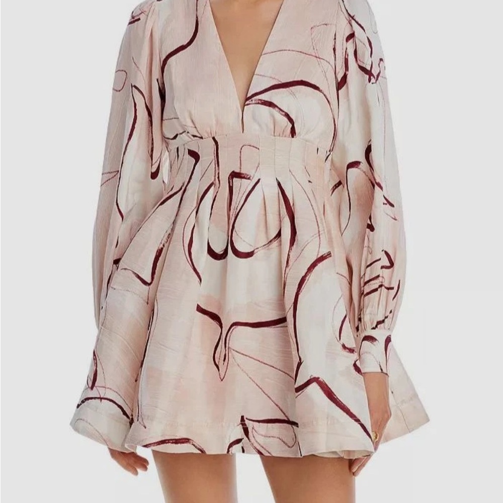 Aje Pink and Cream Long Sleeve Dress